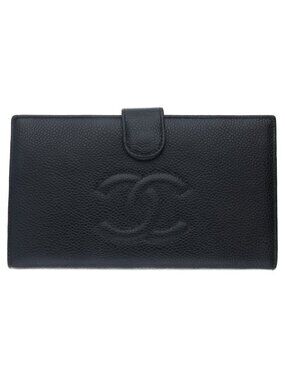 Chanel CC Logo Gamaguchi Wallet Caviar Leather Black